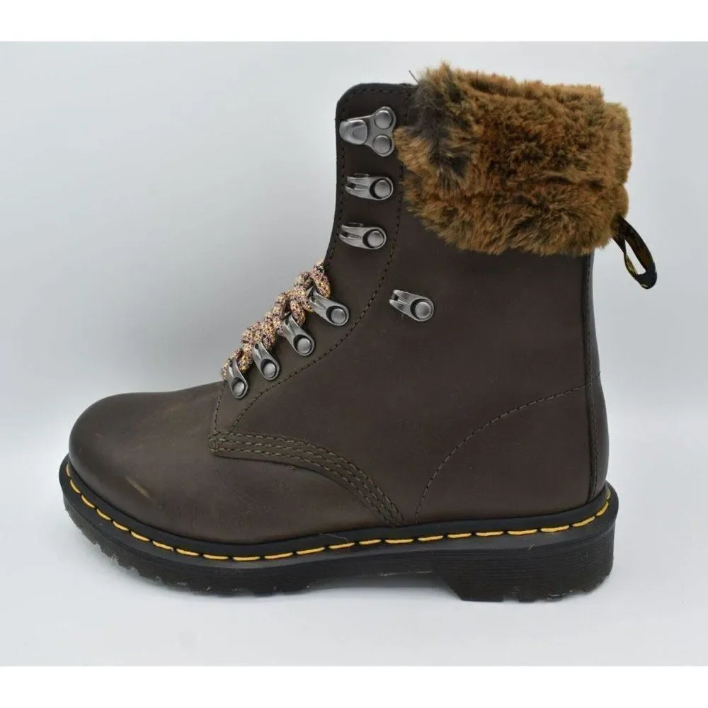 Dr Martens 1460‎ Womens Size 8 Serena Collar Lined Brown Leather Winter Boots